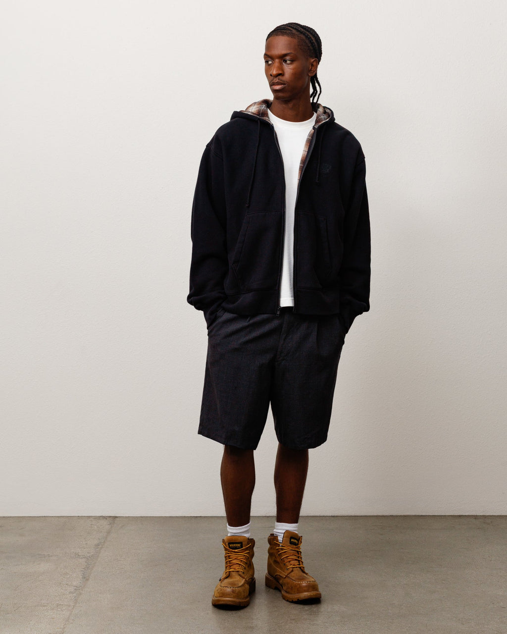PLAID LINED ZIP HOODIE